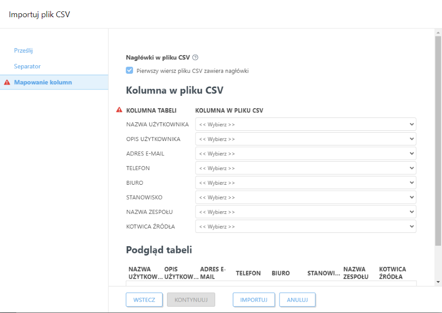Importowanie pliku CSV