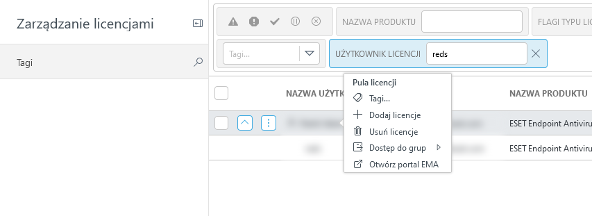 Usuń licencje w obszarze Zarządzanie licencjami.