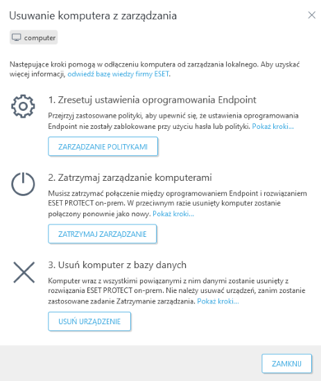 Usuwanie komputera z grupy urządzeń zarządzanych