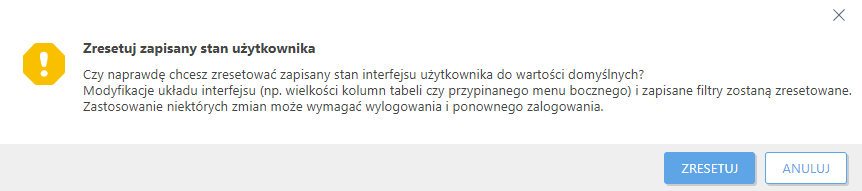 Zresetuj zapisany stan użytkownika