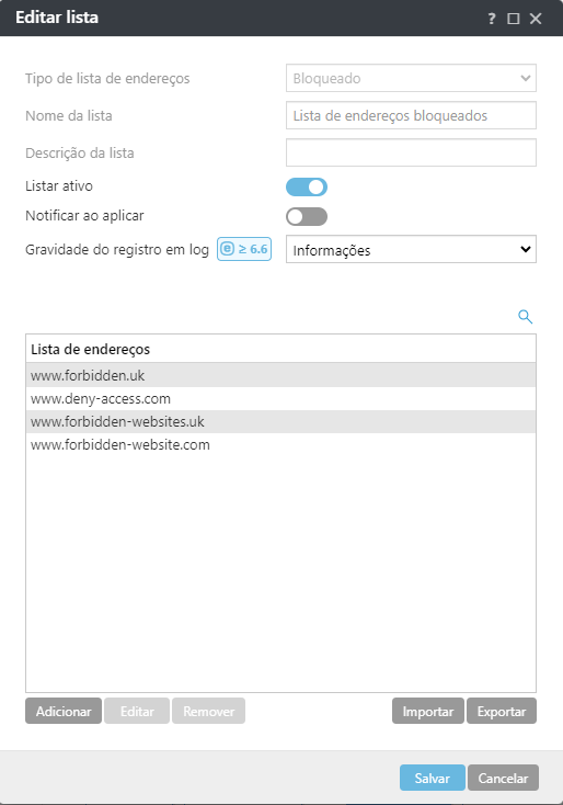Exemplo de lista de edições.