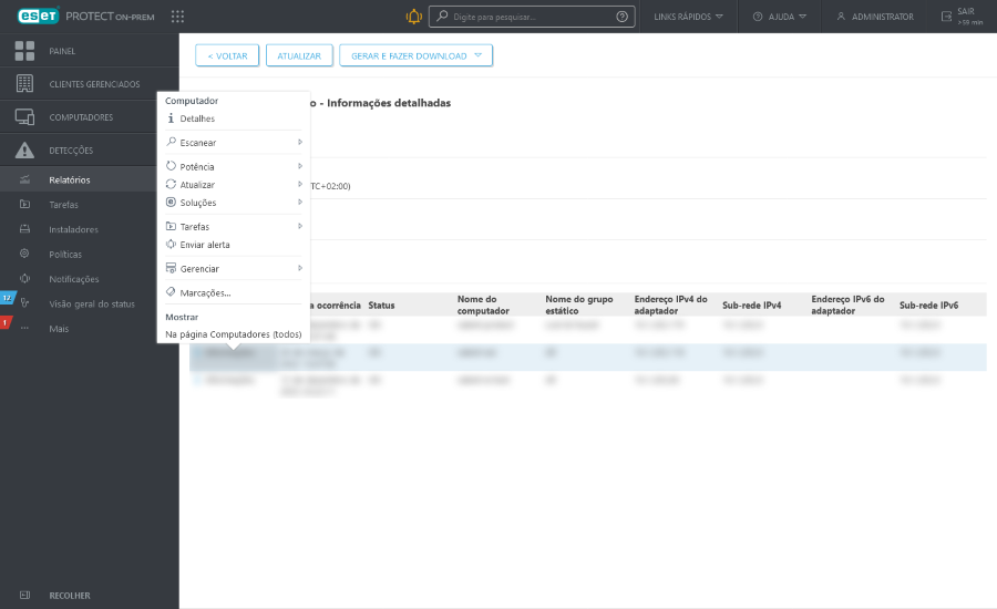 Informações detalhadas do relatório