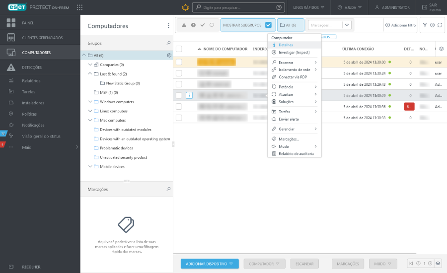 Selecione Detalhes para um dispositivo conectado.