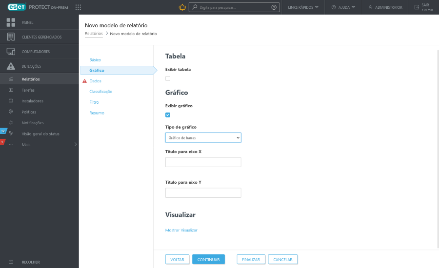 Configurações de tabela para Novo modelo de relatório