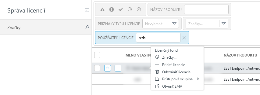 Odstráňte licencie v časti Správa licencií.