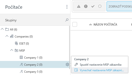 Vynechajte nastavenie MSP zákazníka.