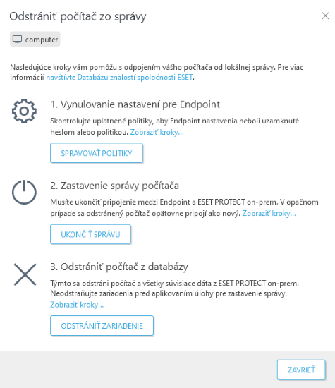 Odstráňte počítač zo správy.