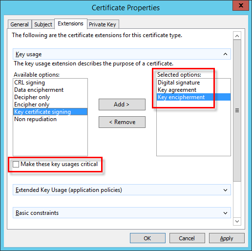 Sekcia Key usage