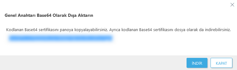 Genel Anahtarı Base64 Olarak Dışa Aktarın