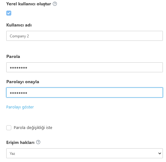 Yerel kullanıcı oluştur