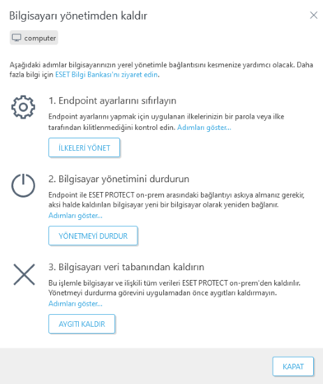 Bilgisayarı yönetimden kaldır