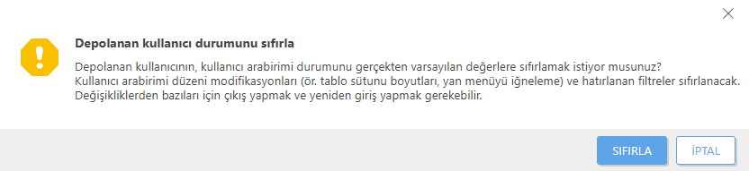Depolanan kullanıcı durumunu sıfırla