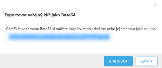 Exportovat veřejný klíč jako Base64 Exportovat veřejný klíč jako Base64