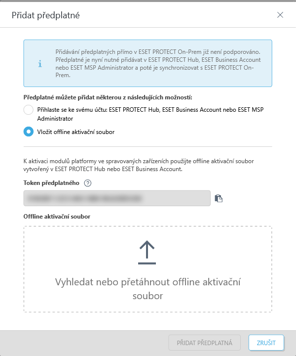 Přidání offline aktivačního souboru.