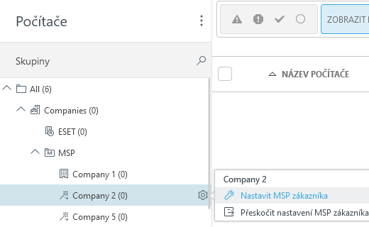 Spusťte nastavení MSP zákazníka. Spusťte nastavení MSP zákazníka.