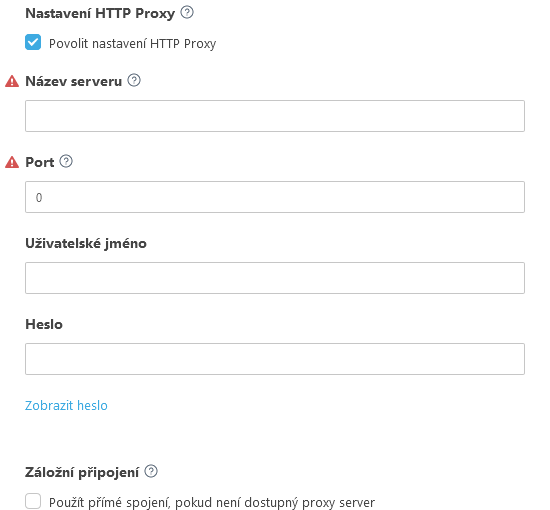 Nastavení HTTP Proxy Nastavení HTTP Proxy
