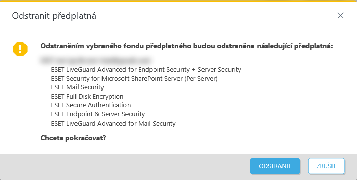Odstranění vybraného předplatného Odstranění vybraného předplatného