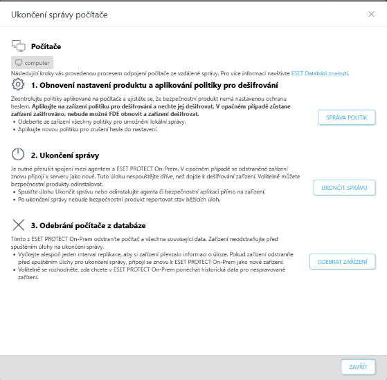Odebrání počítače ze správy. Odebrání počítače ze správy.