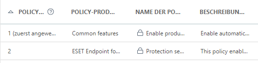 Reihenfolge der angewendeten Policies Reihenfolge der angewendeten Policies