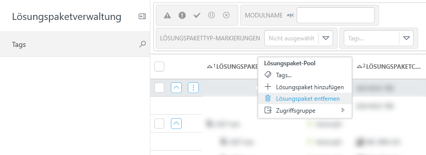 Lösungspakete aus der Lösungspaketverwaltung entfernen Lösungspakete aus der Lösungspaketverwaltung entfernen