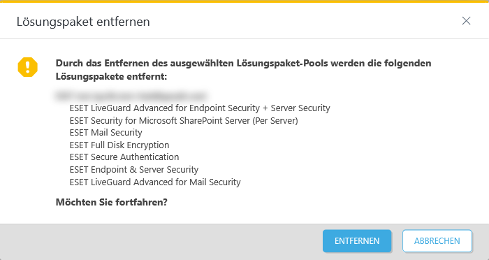 Ausgewählte Lösungspakete entfernen Ausgewählte Lösungspakete entfernen