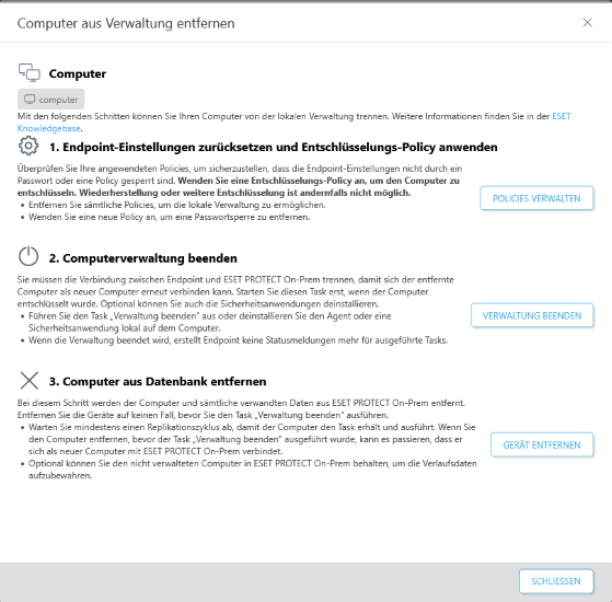 Computer aus Verwaltung entfernen Computer aus Verwaltung entfernen