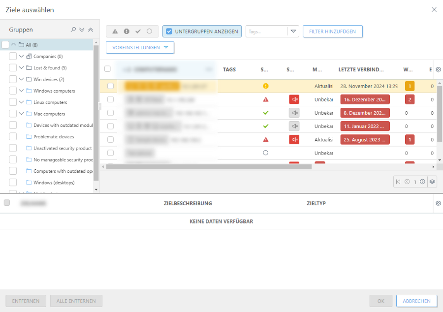 Ziele auswählen. Ziele auswählen.