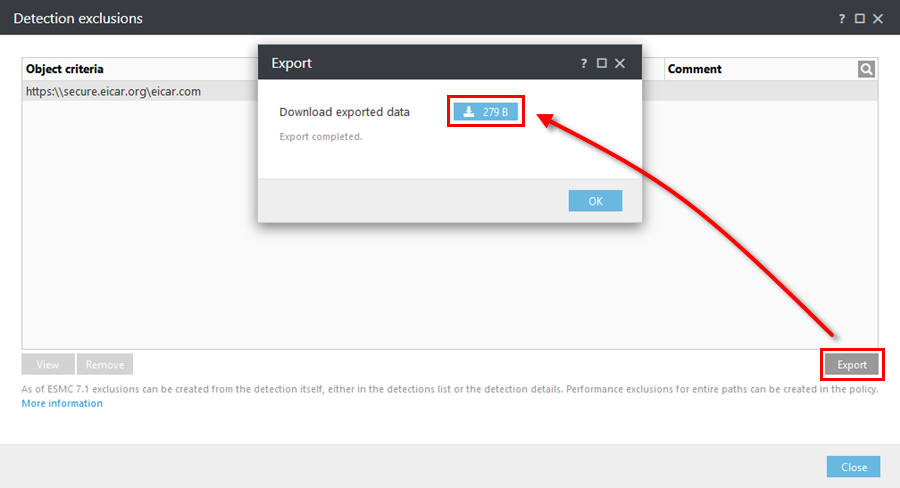 Download exported data. Download exported data.