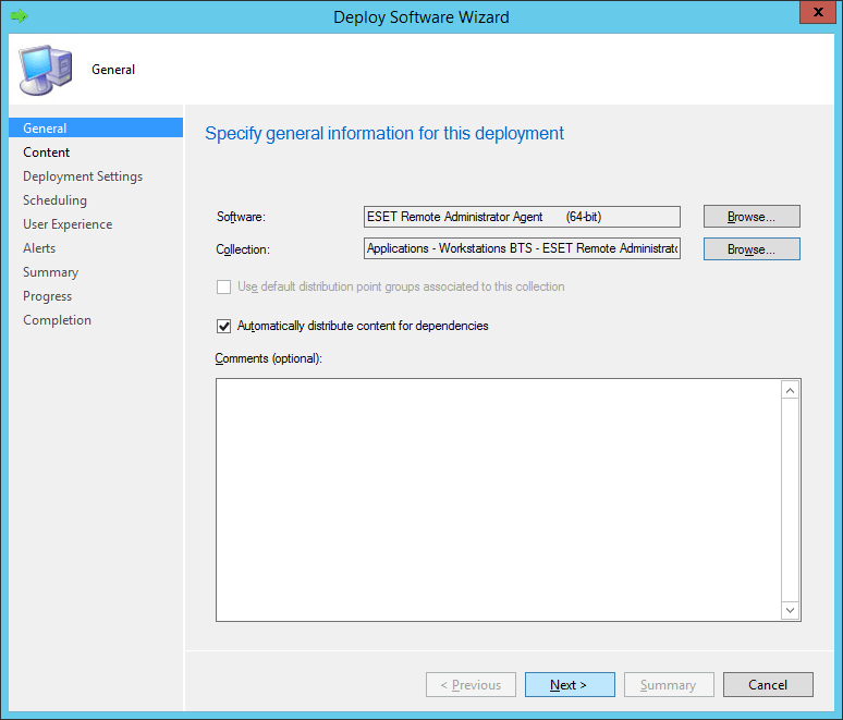 Specify general information in the Deploy Software Wizard.