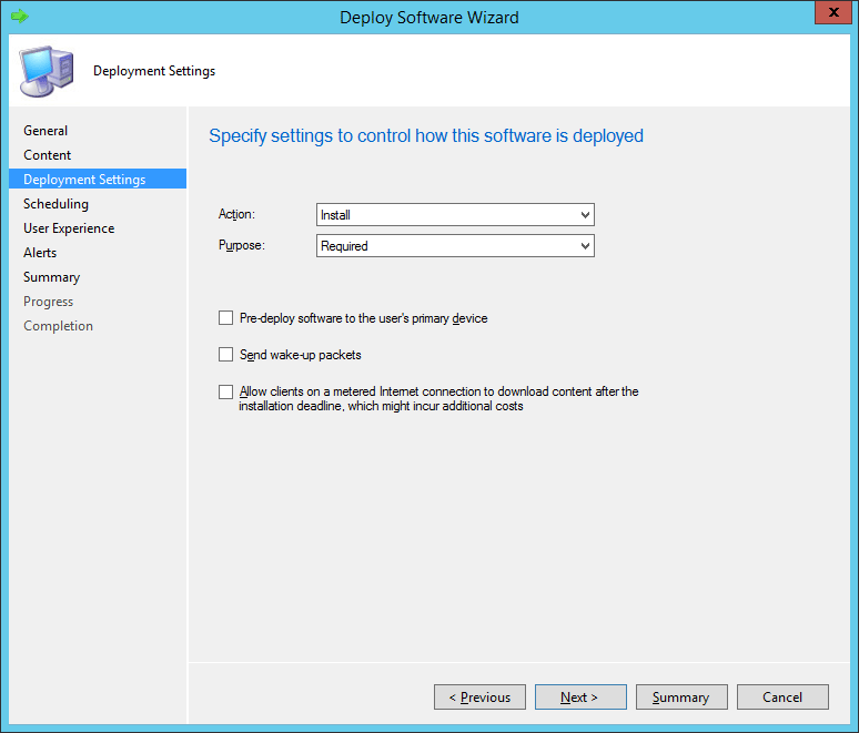 Specify settings to control how the software is deployed.