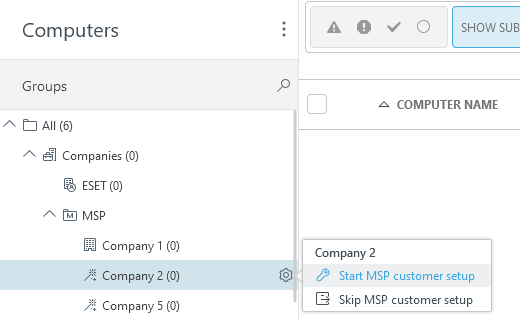 Start MSP customer setup. Start MSP customer setup.