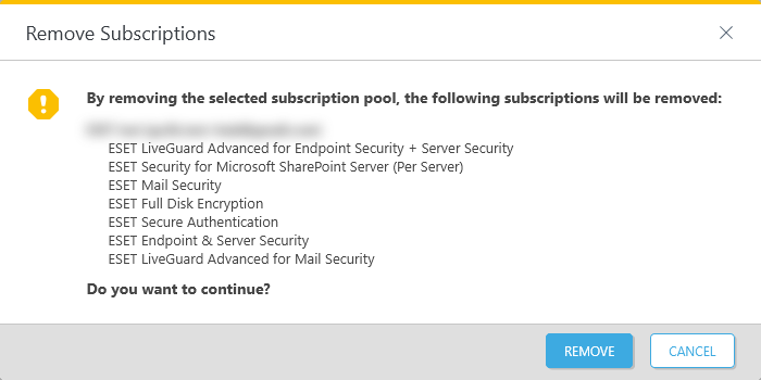 Removing selected subscription Removing selected subscription