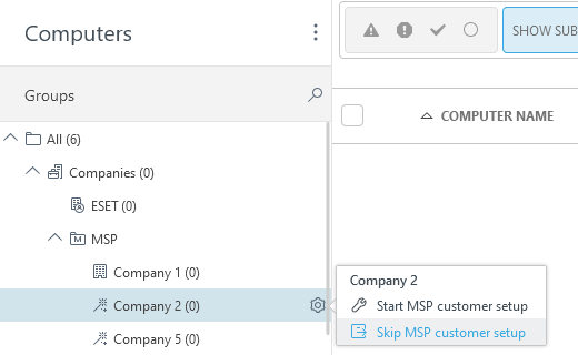 Skip MSP customer setup.