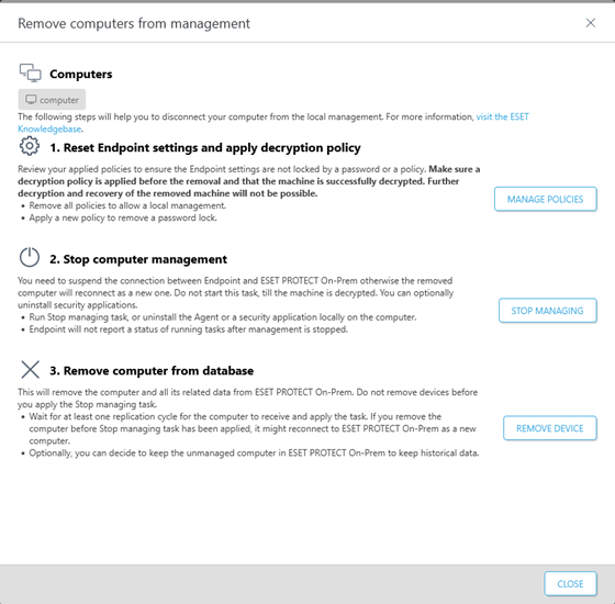 Remove computer from management.