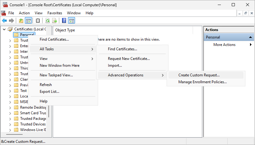 Create a custom certificate request.