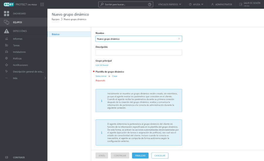 Nombre, descripción, grupo principal y plantilla de grupo dinámico del nuevo grupo dinámico Nombre, descripción, grupo principal y plantilla de grupo dinámico del nuevo grupo dinámico
