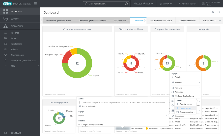 Pestaña Equipos en el tablero