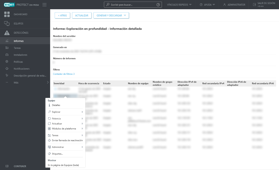 Información detallada del informe