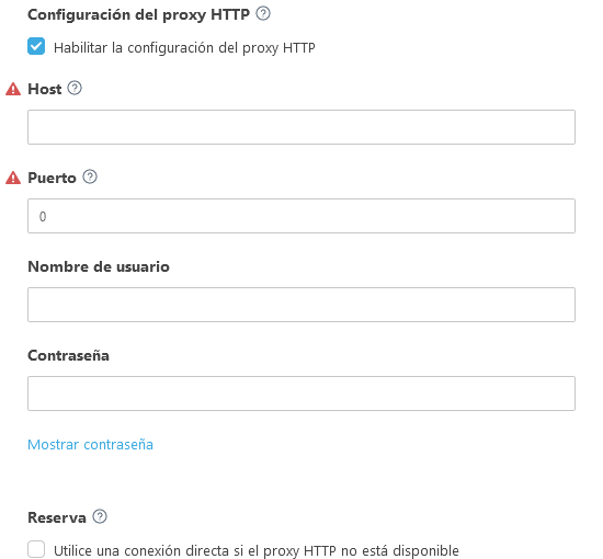 Configuración del proxy HTTP Configuración del proxy HTTP