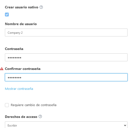 Crear usuario nativo Crear usuario nativo