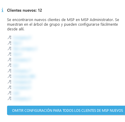 Omitir configuración para todos los clientes de MSP nuevos
