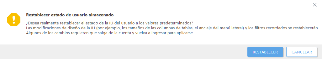 Restablecer estado de usuario almacenado Restablecer estado de usuario almacenado