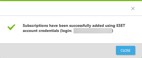 Se agregaron las suscripciones correctamente con las credenciales de la cuenta de ESET.