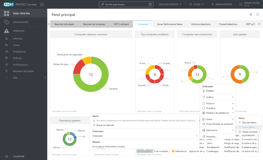 Pestaña Ordenadores en el panel Pestaña Ordenadores en el panel