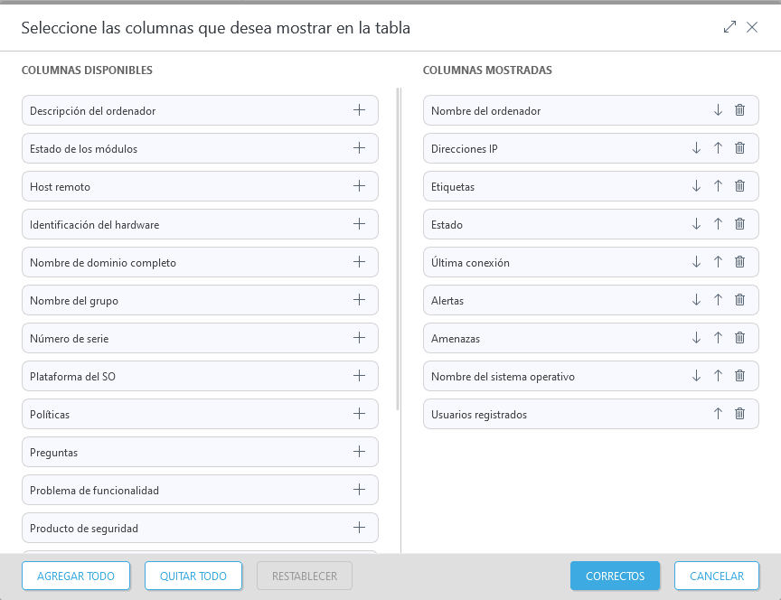 Modificar columnas Modificar columnas