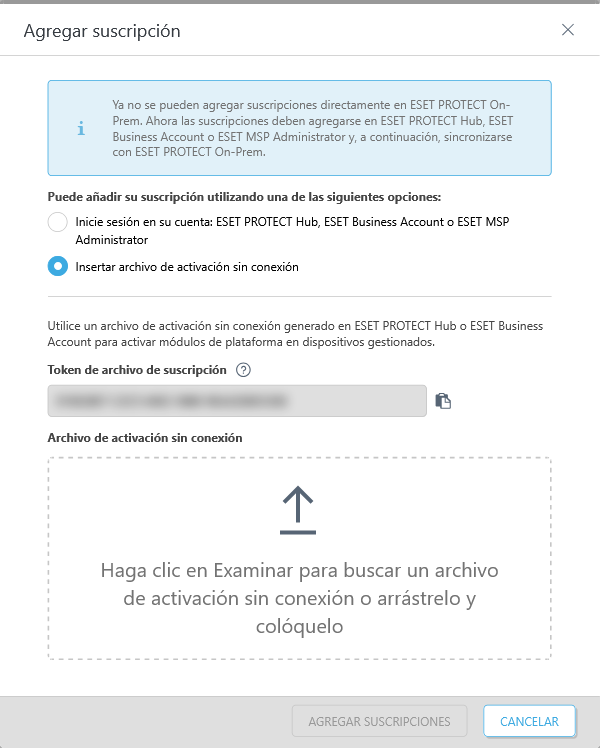 Agregue un archivo de activación sin conexión.