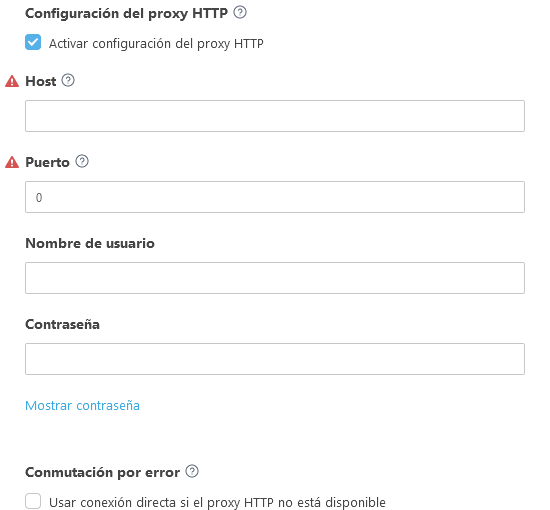 Configuración del proxy HTTP Configuración del proxy HTTP