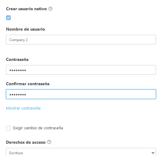 Crear usuario nativo Crear usuario nativo