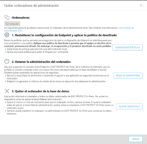 Quitar ordenador de administración Quitar ordenador de administración