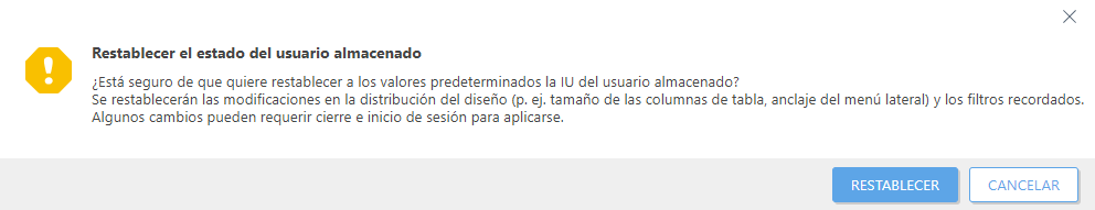 Restablecer el estado del usuario almacenado